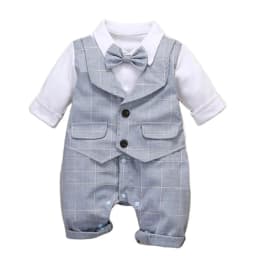 3-24M Formal Anniversary Dress Toddler Child Cotton Party Suit Infant Plaid Outfit Clothes Newborn Boy Vest Romper Baby Birthday