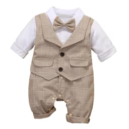 3-24M Formal Anniversary Dress Toddler Child Cotton Party Suit Infant Plaid Outfit Clothes Newborn Boy Vest Romper Baby Birthday