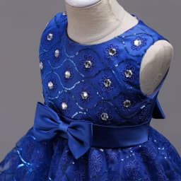 Girls Elegant Floral Embroidery Bowknot Decor Sleeveless Layered Mesh Princess Dress Clothes