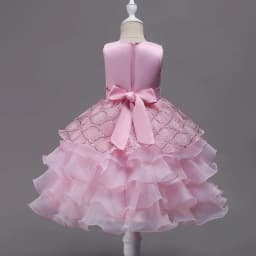 Girls Elegant Floral Embroidery Bowknot Decor Sleeveless Layered Mesh Princess Dress Clothes