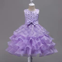Girls Elegant Floral Embroidery Bowknot Decor Sleeveless Layered Mesh Princess Dress Clothes