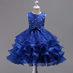 Girls Elegant Floral Embroidery Bowknot Decor Sleeveless Layered Mesh Princess Dress Clothes