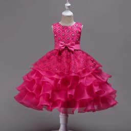 Girls Elegant Floral Embroidery Bowknot Decor Sleeveless Layered Mesh Princess Dress Clothes