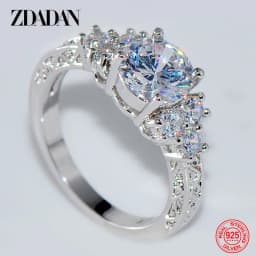 ZDADAN 925 Sterling Silver 8MM Zircon Finger Ring For Women Fashion Wedding Jewelry Accessories Wholesale