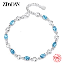 ZDADAN 925 Sterling Silver Sapphire Charm Bracelet Chain For Women Fashion Jewelry Accessories