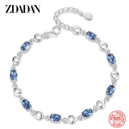 ZDADAN 925 Sterling Silver Sapphire Charm Bracelet Chain For Women Fashion Jewelry Accessories