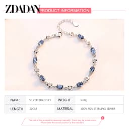 ZDADAN 925 Sterling Silver Sapphire Charm Bracelet Chain For Women Fashion Jewelry Accessories