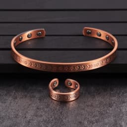 Pure Copper Jewelry Set for Women Flower Adjustable Open Cuff Magnet Arthritis Pain Relief Rings 6mm Health Energy Jewelry-sets