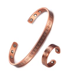 Pure Copper Jewelry Set for Women Flower Adjustable Open Cuff Magnet Arthritis Pain Relief Rings 6mm Health Energy Jewelry-sets