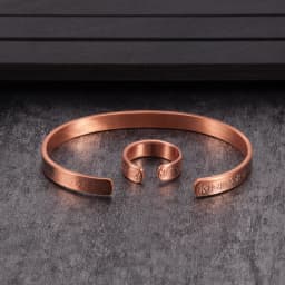 Pure Copper Jewelry Set for Women Flower Adjustable Open Cuff Magnet Arthritis Pain Relief Rings 6mm Health Energy Jewelry-sets