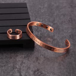 Pure Copper Jewelry Set for Women Flower Adjustable Open Cuff Magnet Arthritis Pain Relief Rings 6mm Health Energy Jewelry-sets