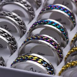 20pcs/lot Cool Spinner Chain Titanium Steel Rotatable Rings For Women Men Jewelry Party Gifts Mix Color Wholesale