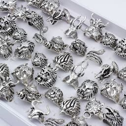 20pcs/lot Vintage Punk Animal Mix Style Metal Jewelry Rings For Men Women Size 8 to 11
