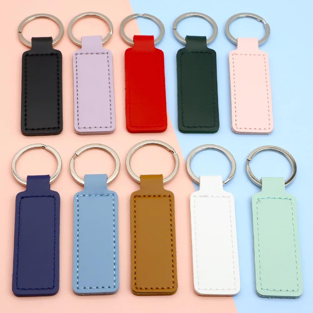 10Pcs Bright PU Leather Keychain Double Sided Customiz Car Thread Gift Metal Pendant PU Key Chain Simple KeyChains Keyholde