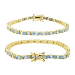 Fashion Jewelry Turquoise Blue Double Row White CZ Stone Tennis Bracelet for Women with Platinum Plated Color Chain 17cm 19cm