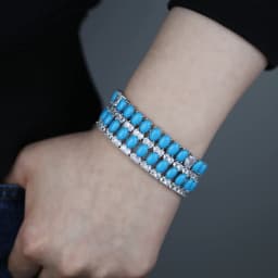 Fashion Jewelry Turquoise Blue Double Row White CZ Stone Tennis Bracelet for Women with Platinum Plated Color Chain 17cm 19cm