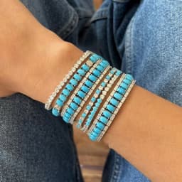 Fashion Jewelry Turquoise Blue Double Row White CZ Stone Tennis Bracelet for Women with Platinum Plated Color Chain 17cm 19cm