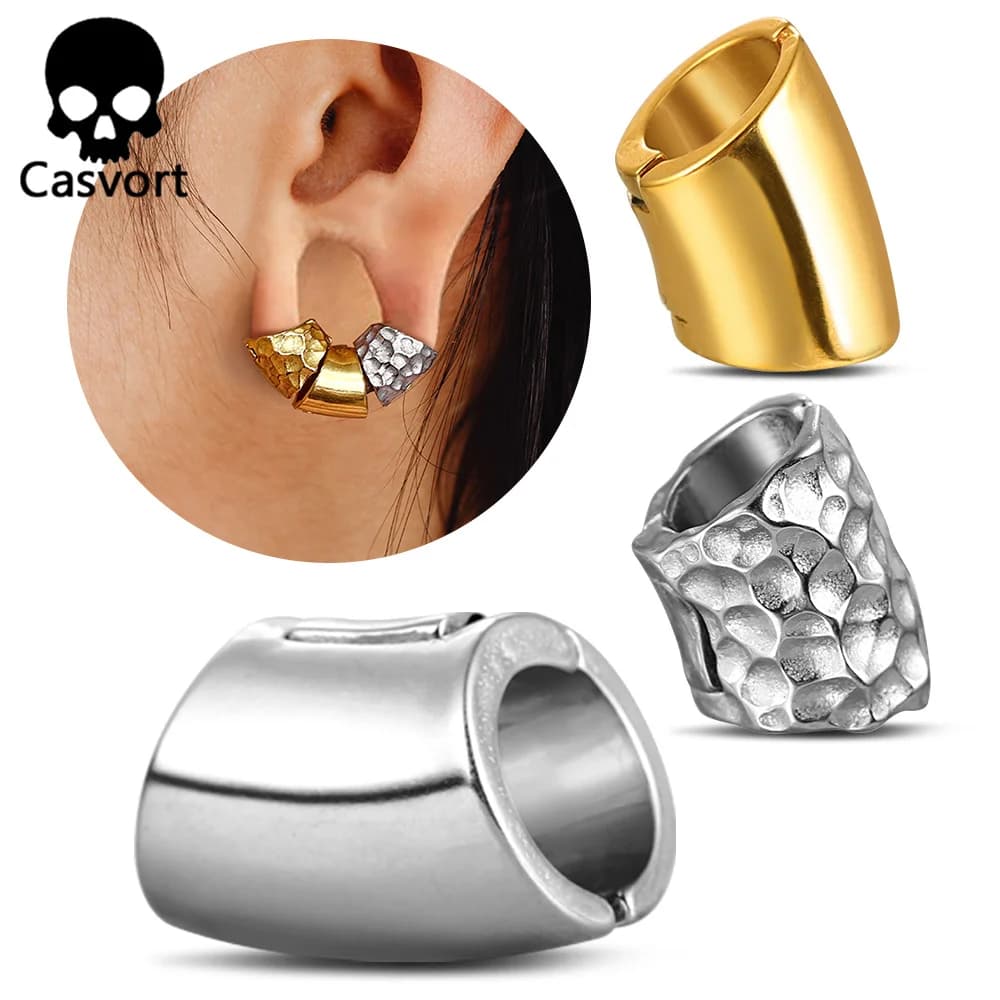 Casvort 2PCS Hot 00g Hammered Lobed Cuff Ear Gauges Plugs Ear Tunnels Stretcher Earring Clip on Cartilage Wedding Body Jewelry
