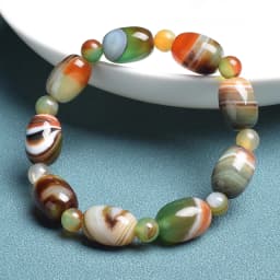 Natural Stone Coffee Lace Agates Bracelet Cylinder Drum Barrel Shape Jades Beads Bracelets On Hand Brown Exquisite Bangles Gift