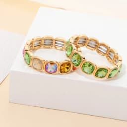 2026 Gold Color Crystal Bangle Handmade Square Shape Rhinestones Boho Women Tennis Bracelet Elastic Bohemian Zircon Jewelry