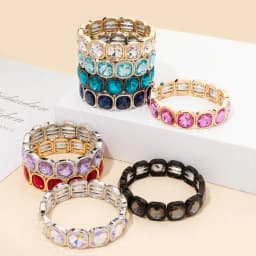 2026 Gold Color Crystal Bangle Handmade Square Shape Rhinestones Boho Women Tennis Bracelet Elastic Bohemian Zircon Jewelry