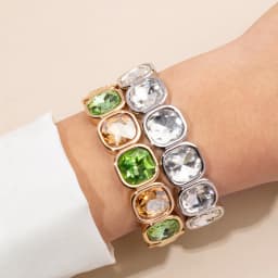 2026 Gold Color Crystal Bangle Handmade Square Shape Rhinestones Boho Women Tennis Bracelet Elastic Bohemian Zircon Jewelry