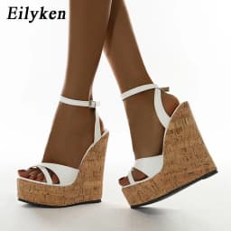 Eilyken Summer White Women's High Heels Hollow Out Sandals Platform Buckle Wedges Front Open Toe Ladies Shoes