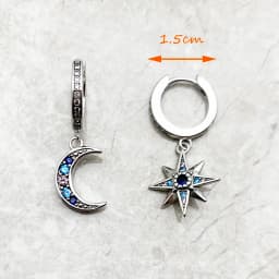 Royalty Star & Moon Hinged Hoop Bohemia Fine Jewerly For Women Lucky Gift In 925 Sterling Silver