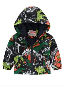 Boys Cartoon Dinosaur Print Zipper Hooded Jacket, Cardigan Collar Zipper Jacket,Kids Clothes Windbeark