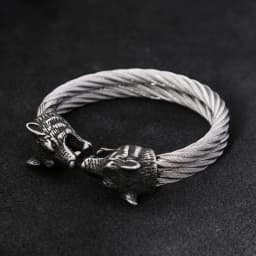 Fashion Retro Viking Double Wolf Head Bracelet for Men Punk Stainless Steel Twisted Cable Open Cuff Bangle Bracelet Dropshipping
