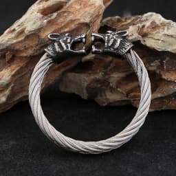 Fashion Retro Viking Double Wolf Head Bracelet for Men Punk Stainless Steel Twisted Cable Open Cuff Bangle Bracelet Dropshipping