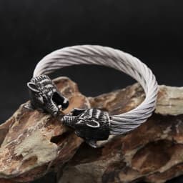 Fashion Retro Viking Double Wolf Head Bracelet for Men Punk Stainless Steel Twisted Cable Open Cuff Bangle Bracelet Dropshipping