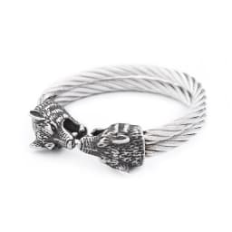 Fashion Retro Viking Double Wolf Head Bracelet for Men Punk Stainless Steel Twisted Cable Open Cuff Bangle Bracelet Dropshipping