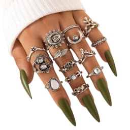 50pcs/Lot Wholesale Hot Big Fake Opal Carved Finger Rings for Women Party Beauty Crystal Flower Moon Sun Skull Crown Bar Jewelry