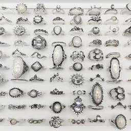 50pcs/Lot Wholesale Hot Big Fake Opal Carved Finger Rings for Women Party Beauty Crystal Flower Moon Sun Skull Crown Bar Jewelry