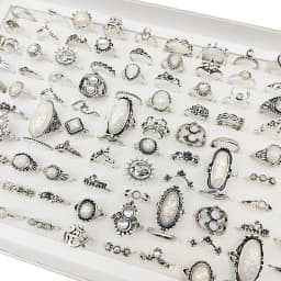50pcs/Lot Wholesale Hot Big Fake Opal Carved Finger Rings for Women Party Beauty Crystal Flower Moon Sun Skull Crown Bar Jewelry
