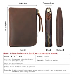 Men's Coin Purse Handmade Genuine Leather Card Wallet Credit Card Holder Retro Leather Card Slot Short Wallet With Zipper Women