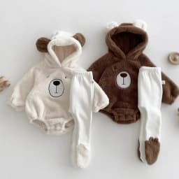 Baby Hooded Romper Bear Ears Cute Plush Baby Clothes Winter 0-2 Years Old Korean version Baby Clothes Baby Romper