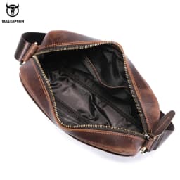 BULLCAPTAIN Men's Genuine Leather Shoulder Bag Retro Large Capacity Travel Bag Crazy Horse Leather High Quality Crossbody Bag