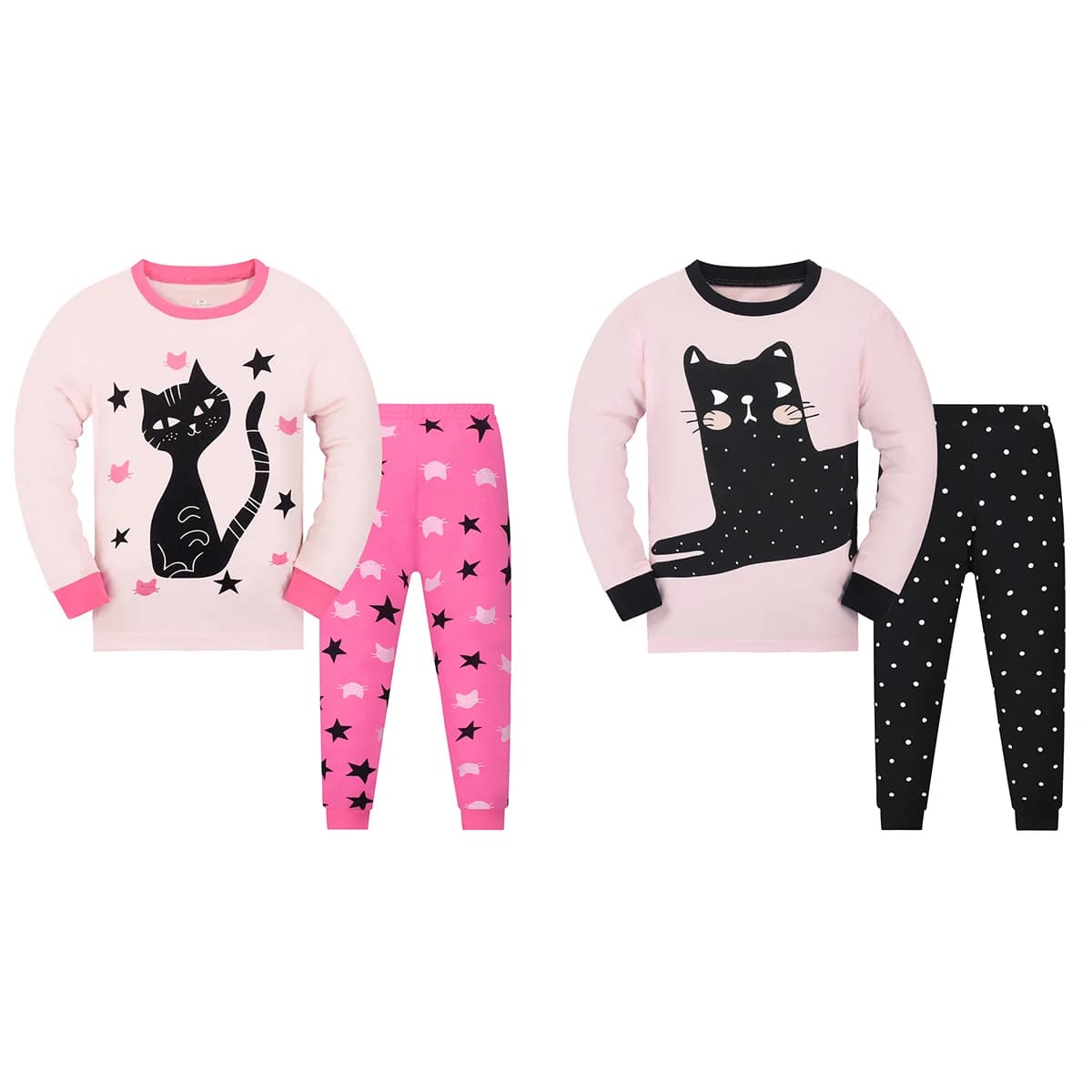 Girls Sweet Cool Cat Pajama Set Breathable Casual Sleepwear