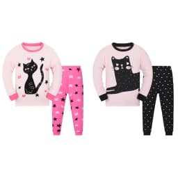 Girls Sweet Cool Cat Pajama Set Breathable Casual Sleepwear
