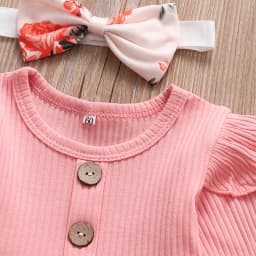 Newborn Baby Girl Clothes Set Solid Knitting Long Sleeve Tops Floral Print Pants Headband 3Pcs Outfits Casual Infant Clothing