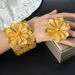 Dubai Gold Color Rings Bangles Set For Women Wedding Turkish Nigerian Bride Indian Brazilian Fashion African Hawaiian Jewelry