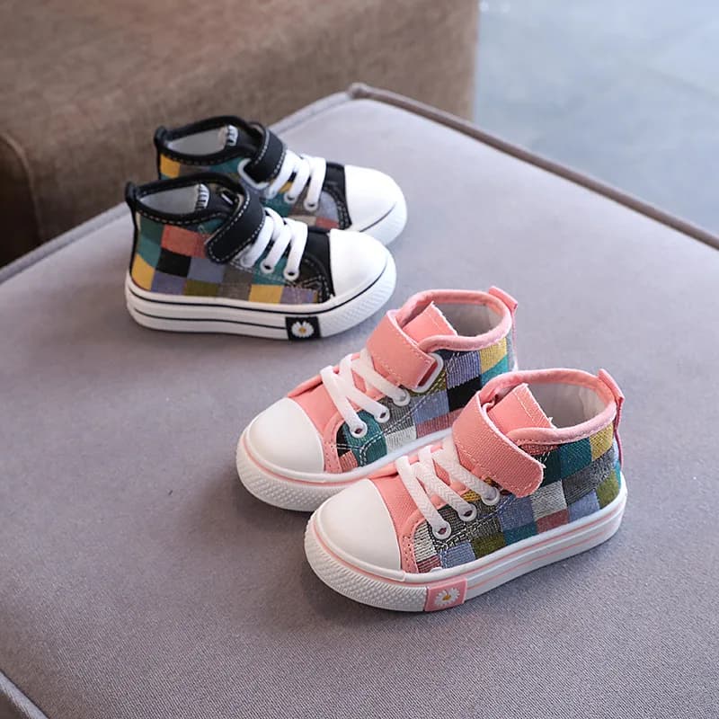 Children Canvas Shoes for Boys Girls Fashion Kids Casual Sneakers Breathable Checkered Classic Girls High-top Lattice Sneakers
