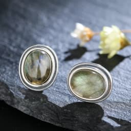 Natural 8x10MM Labradorite Stud Earring for Women Silver Plated Jewelry Simple Vintage Anniversary Party Birthday Gift