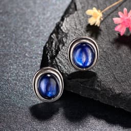 Natural 8x10MM Labradorite Stud Earring for Women Silver Plated Jewelry Simple Vintage Anniversary Party Birthday Gift