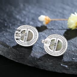Natural 8x10MM Labradorite Stud Earring for Women Silver Plated Jewelry Simple Vintage Anniversary Party Birthday Gift