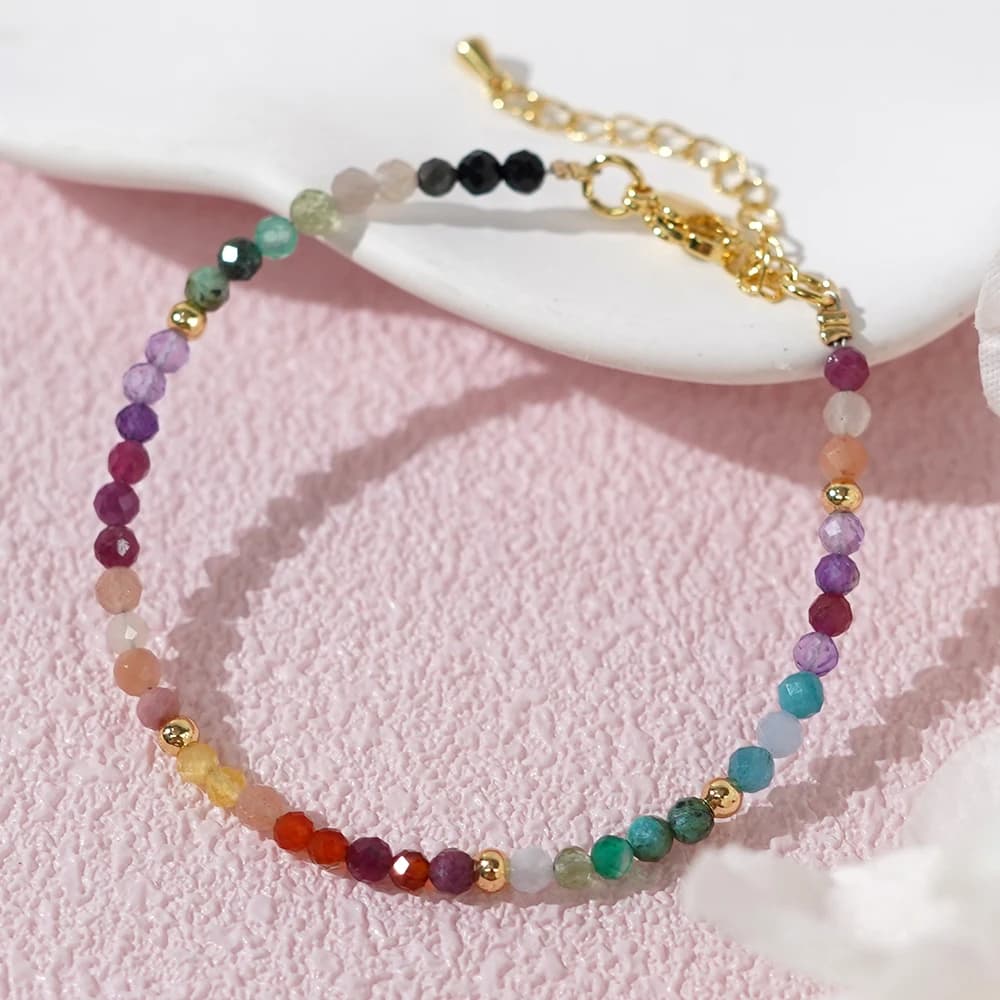 Go2boho 2024 Valentine's Day 18K Gold Plated Multicolored Gemstone Delicate Jewelry Beaded Bracelets for Women New Year's Gift