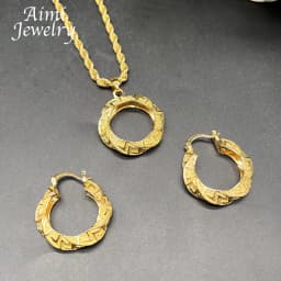 18K Gold Plating Classic Jewelry Set for Women Large Circle Earring Pendant Dubai Trendy Wedding Anniversary Accessories Gift