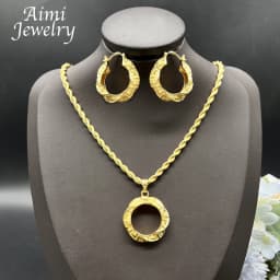 18K Gold Plating Classic Jewelry Set for Women Large Circle Earring Pendant Dubai Trendy Wedding Anniversary Accessories Gift